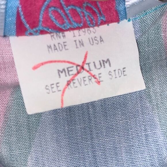 Vintage 80’s Unique Pastel Funky Print Bold Shoulder Button Down Long Sleeve Shi - Picture 12 of 16